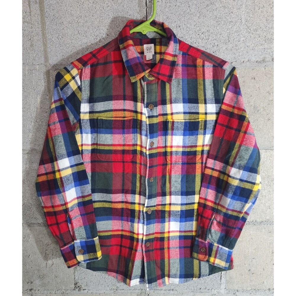 Gap Kids Long Sleeve Button Up Plaid Boys Flannel Shirt Size L